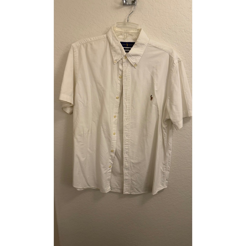 Ralph Lauren Mens White Short Sleeve Oxford Shirt Classic Untucked Fit Large